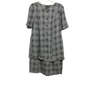 Vtg Navy/White Ultra Dress Checked Dress with Pearl like Buttons pre owned